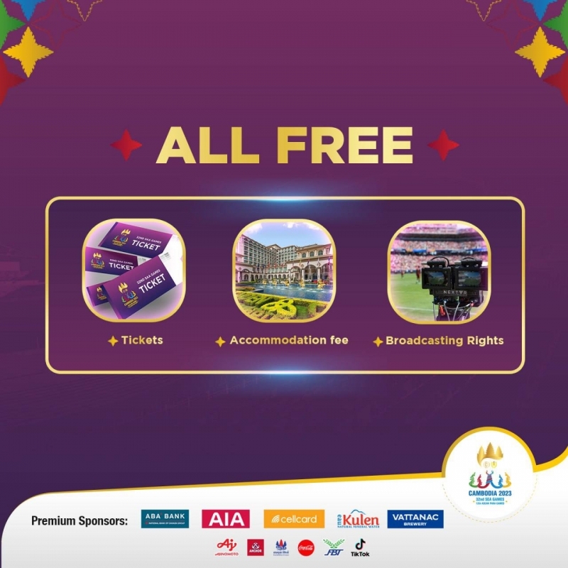 Thông điệp "miễn phí toàn bộ" của ban tổ chức SEA Games 32. (Ảnh: CAMSOC)