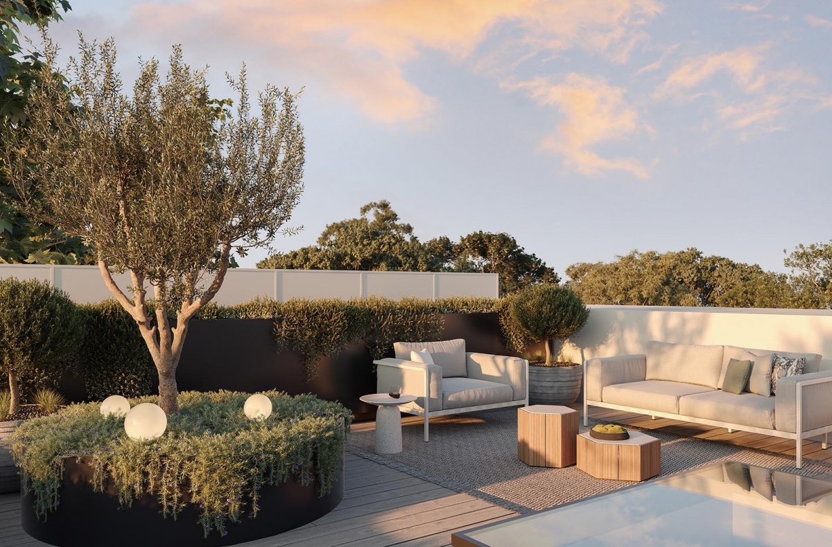 Bạn cũng có thể trải thảm, xếp vài chiếc ghế để biến không gian sân thượng thành một phòng khách thứ hai.