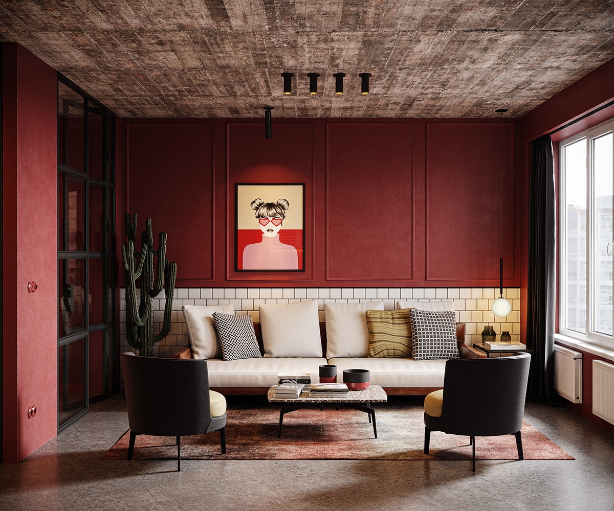 Phòng khách màu đỏ đầy cảm xúc. Trang trí màu đỏ gắn liền với tình yêu và đam mê nhưng hãy cẩn thận, nó cũng có thể châm ngòi cho sự tức giận. Đảm bảo năng lượng của bạn chảy đúng cách bằng cách kết hợp tác phẩm nghệ thuật lãng mạn.