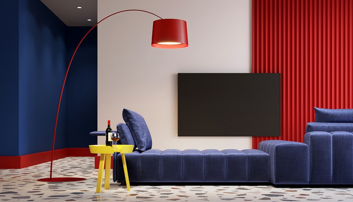 Định cấu hình thiết kế nội thất lấy cảm hứng từ Mondrian với các khối màu vàng, đỏ và xanh lam cơ bản đồng nhất để làm nổi bật chất nghệ sĩ trong bạn.