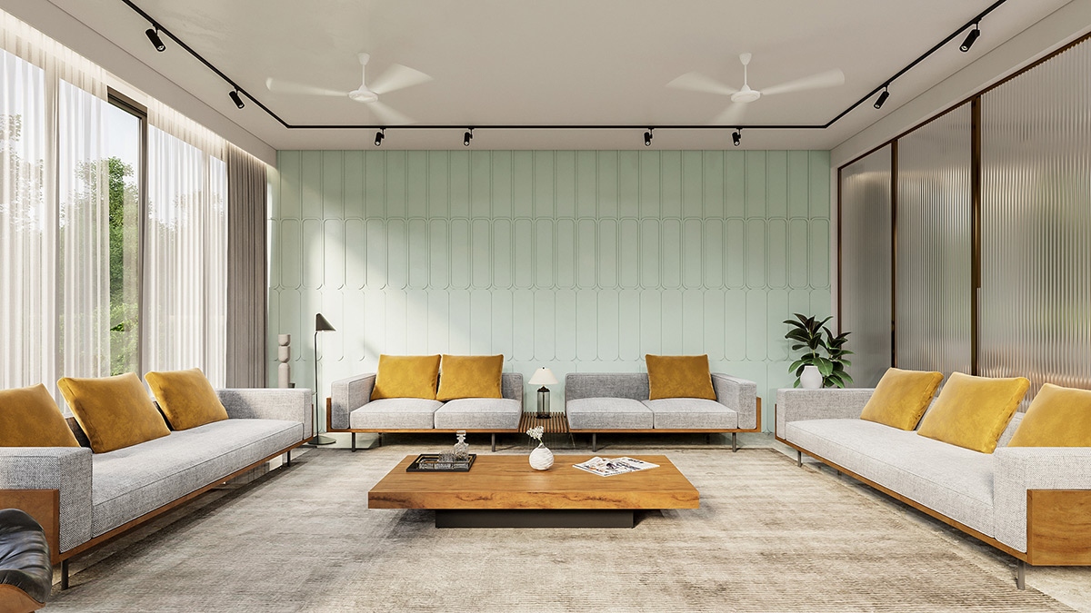 Những mảng màu vàng của nắng trên nền xanh của cây xô thơm tạo nên một tầm nhìn tích cực về sự yên bình và hạnh phúc.