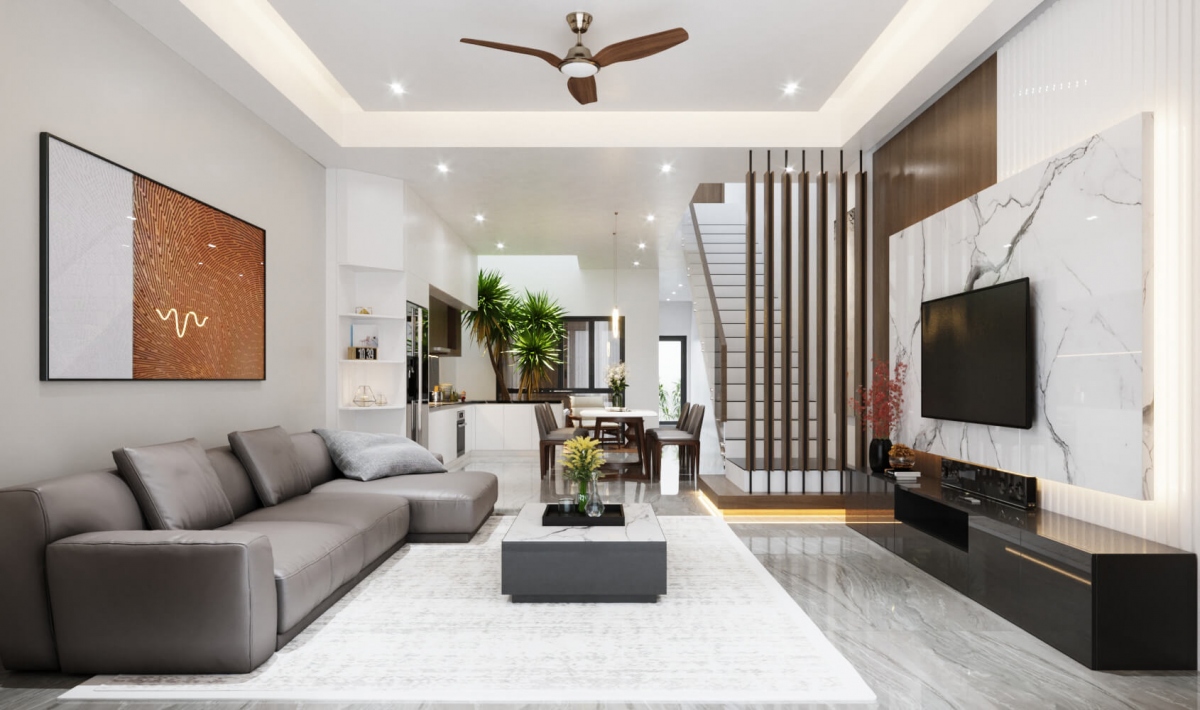 Thiết kế trần nhiều tầng giúp không gian mở rộng về phía trên. Ảnh minh họa