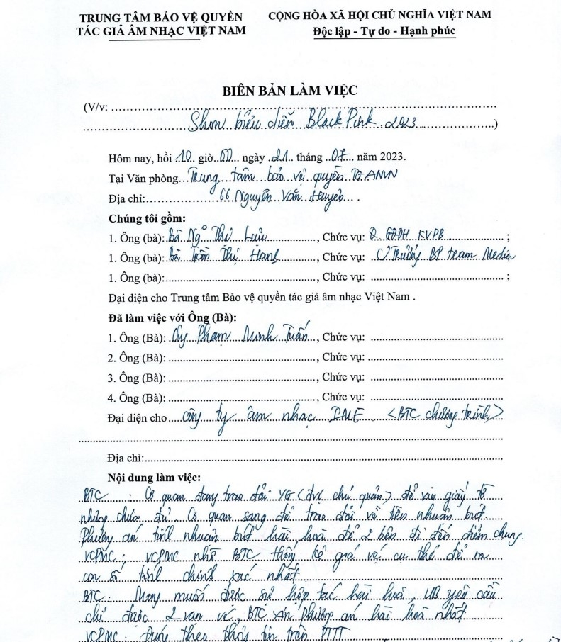 Biên bản làm việc giữa VCPMC và đại diện công ty âm nhạc IME