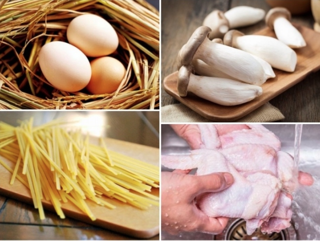 Trứng, nấm, mì ý, thịt gà... là những thực phẩm không nên rửa trước khi chế biến. (Ảnh minh họa)