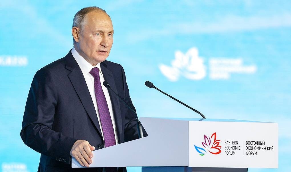 Tổng thống Nga Putin phát biểu tại Diễn đàn Kinh tế phương Đông. Ảnh: TASS.