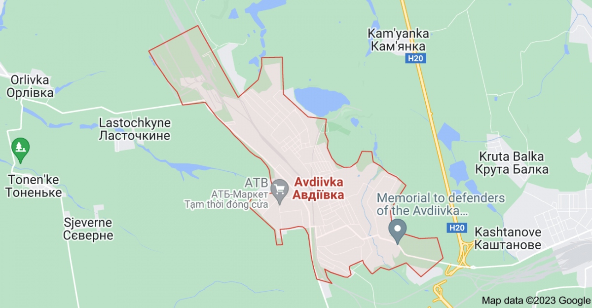 Bản đồ thị trấn Avdiivka.