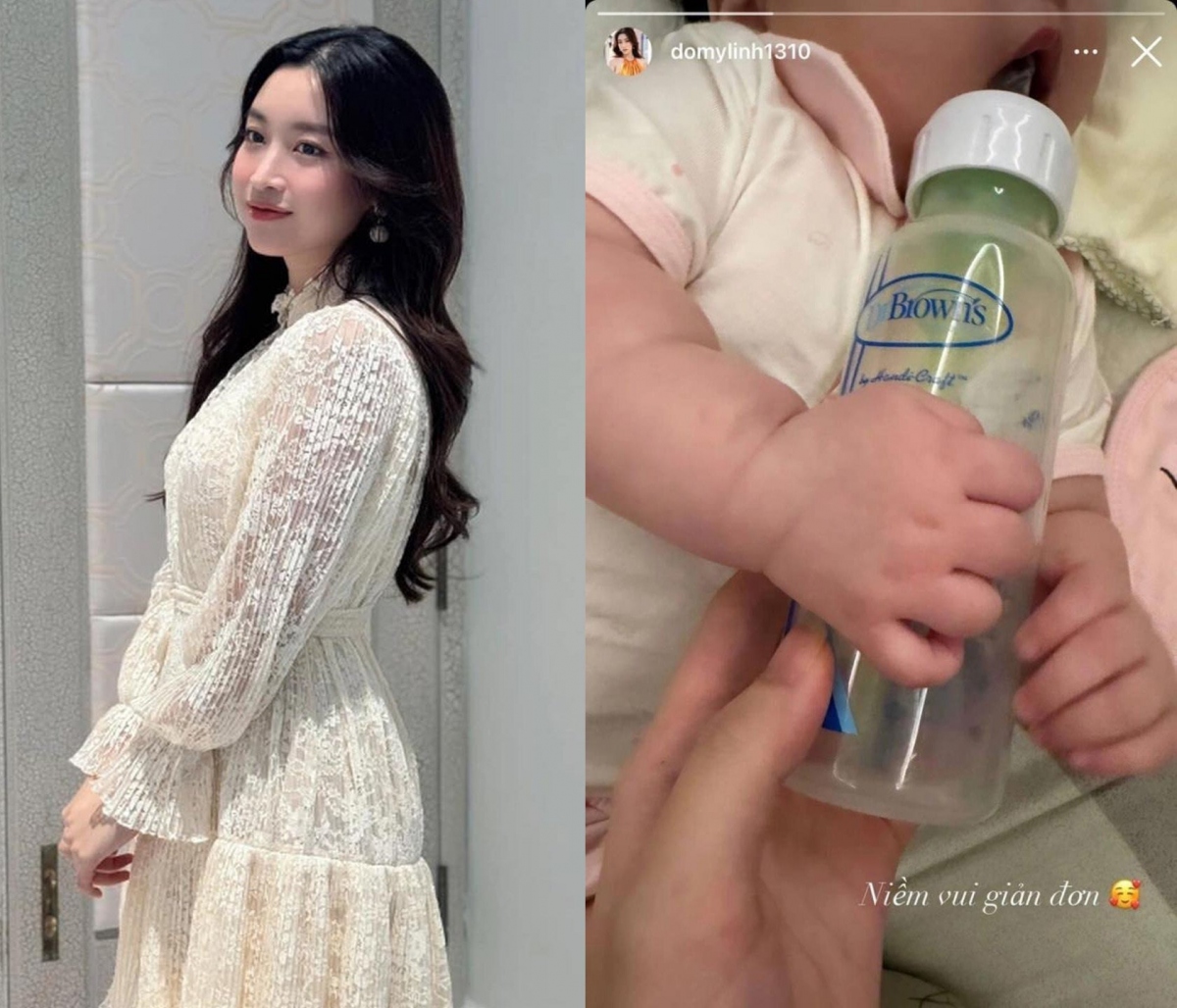 Hoa hậu Đỗ Mỹ Linh bất ngờ chia sẻ hình ảnh con đầu lòng kèm dòng chú thích: "Niềm vui giản đơn". Đây là lần hiếm hoi mà Hoa hậu Việt Nam 2016 đăng ảnh của ái nữ. Dù không khoe hết mặt nhưng có thể thấy cô bé sở hữu làn da trắng hồng, bụ bẫm đáng yêu. (Theo: VTC News)