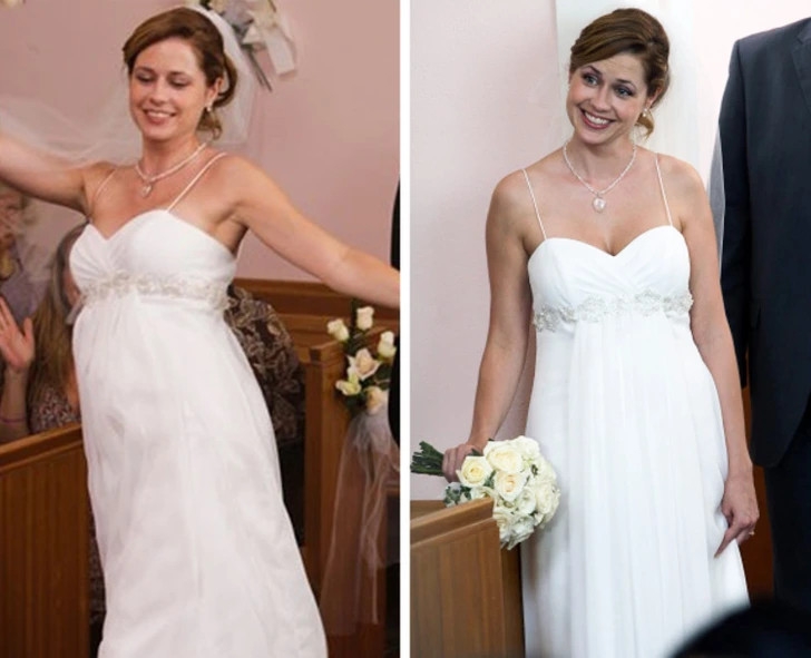 Đám cưới của Jim và Pam là một sự kiện lớn đối với những người hâm mộ phim The Office. Ngay từ đầu phim, hai nhân vật đã có tình cảm với nhau nhưng phải rất lâu sau, họ mới chính thức bắt đầu mối quan hệ yêu đương.
Trong ngày trọng đại của mình, Pam đã chọn chiếc váy voan, xếp nếp dài chấm sàn. Bộ váy cưới của Pam cũng có giá trị không quá lớn, chưa đến 10 triệu đồng. Đám cưới trong phim được đánh giá là được mong đợi và đẹp nhất trên truyền hình.