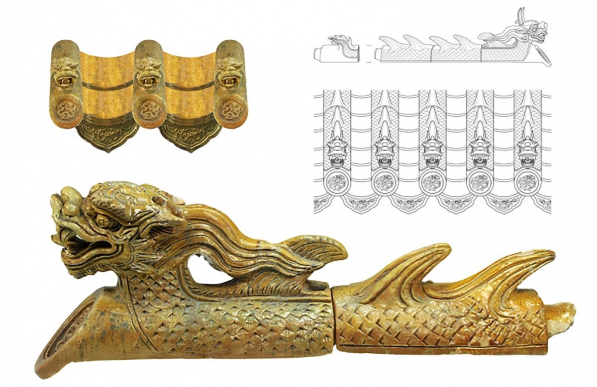 Ngói rồng - loại ngói đặc sắc lợp trên điện Kính Thiên. Ảnh: Bùi Minh Trí.