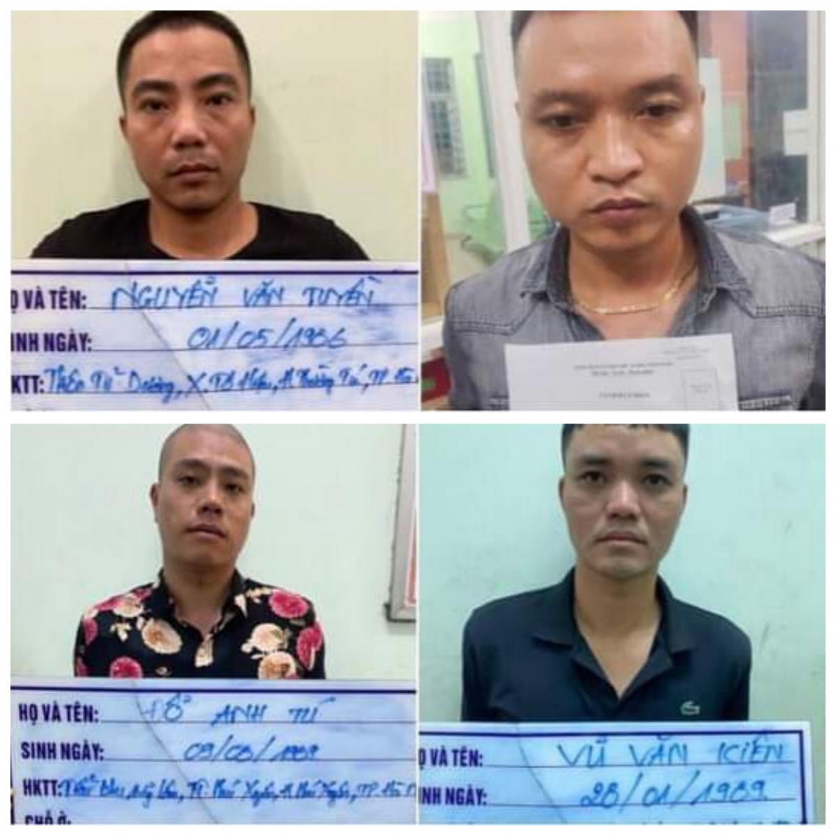 4 đối tượng đang bị công an tạm giữ (Ảnh do Công an cung cấp).