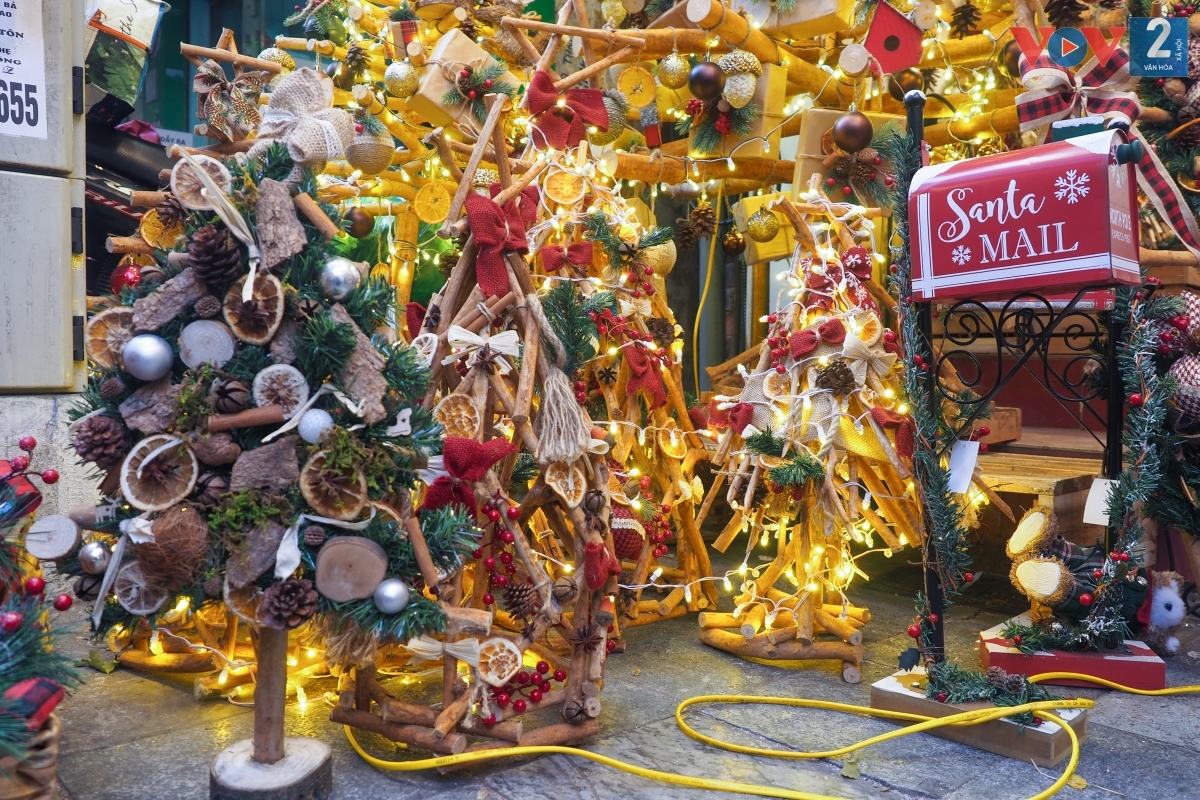 Điểm nhấn của mùa Giáng Sinh năm nay là sự xuất hiện của những cây thông được làm từ cây quế được người bán chuẩn bị kỳ công từ trước mùa hè. Những cây thông loại này có giá đắt hơn hẳn, từ 500.000 - 15.000.000 đồng (tùy thuộc vào độ cao, phụ kiện đi kèm).