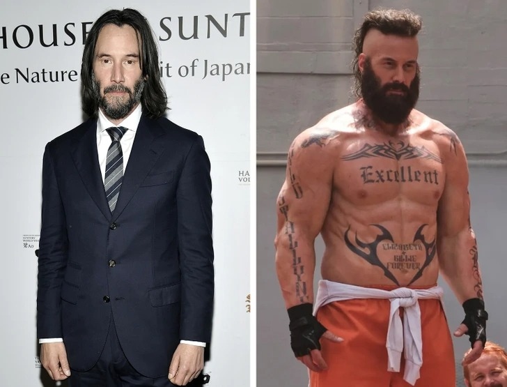 Keanu Reeves đã không thể nhận ra khi bản thân mình khi để râu và để tóc mohawk trong phim Bill &amp; Ted Face The Music. Để có được diện mạo lực lưỡng, Keanu phải mặc một bộ đồ cơ bắp in đầy hình xăm.