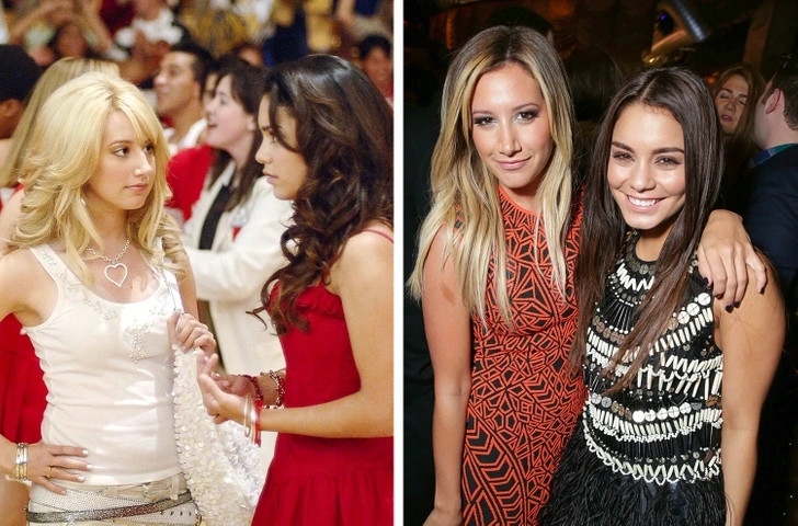 Vanessa Hudgens và Ashley Tisdale: Mặc dù hai nữ diễn viên đóng vai các nhân vật đối địch trong loạt phim "High School Musical" của Disney nhưng Ashley Tisdale và Vanessa Hudgens lại có tình bạn thân thiết bên ngoài màn ảnh. Cả hai thân thiết hơn bao giờ hết. Tisdale nói rằng "Điều tôi yêu thích ở Hudgens là tài năng. Chúng tôi chia sẻ với nhau mọi chuyện. Đó mới là điều quan trọng". 
Trong khi đó, Hudgens vô cùng xúc động khi nhắc đến Tisdale: "Tôi rất vui mừng được trở lại LA để hát cho đứa con trong bụng Tisdale nghe. Tôi mừng cho cô ấy và Chris. Tôi vẫn không thể tin được nhưng tôi rất xúc động và rất vui mừng về điều đó".
 