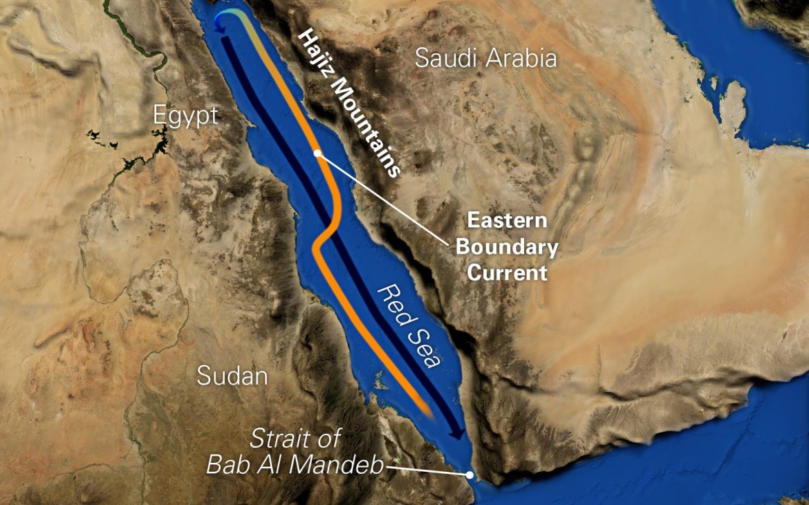 Yết hầu Bab Al Mandeb tại Biển Đỏ. Đồ họa: Whoi.