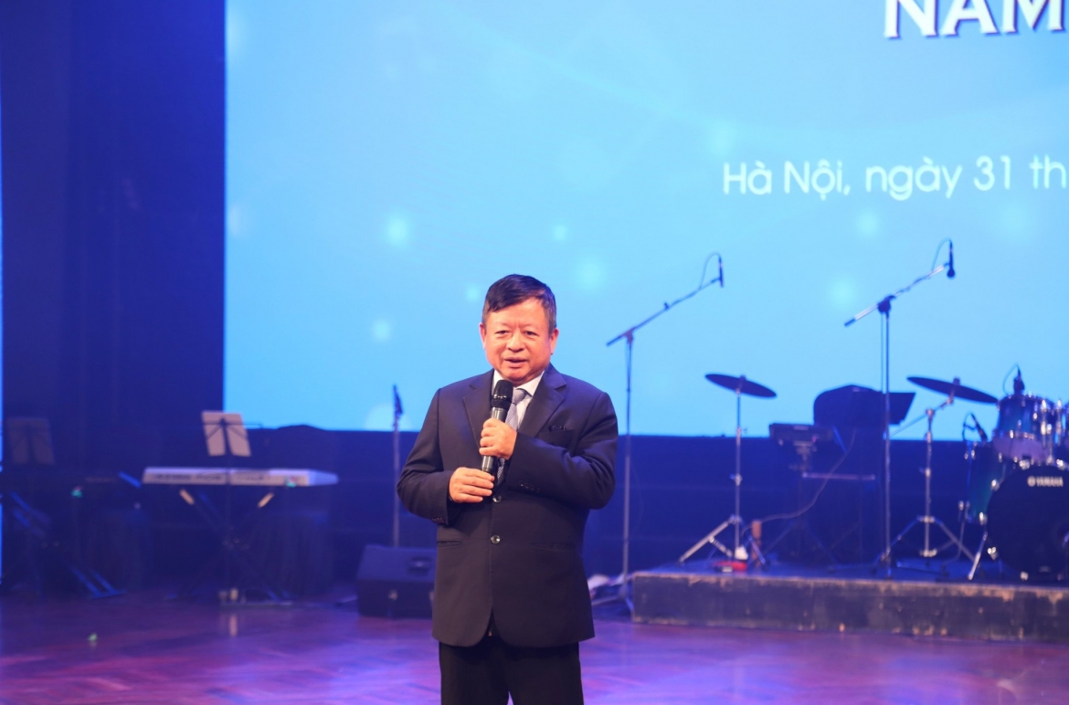 PGS.TS Đỗ Hồng Quân, Chủ tịch Liên hiệp các Hội Văn học nghệ thuật Việt Nam, Chủ tịch Hội đồng nghệ thuật Hội Nhạc sĩ Việt Nam phát biểu. Ảnh: Đình Trung.