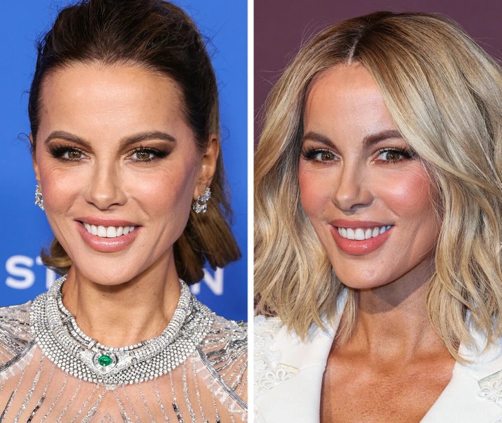 Nữ diễn viên "Trân Châu Cảng" Kate Beckinsale cũng quyết định thay đổi màu tóc thường ngày của mình. Không thể phủ nhận Kate Beckinsale quá quyến rũ, trẻ hơn cả chục tuổi với kiểu tóc mới màu bạch kim, hơi uốn nhẹ. Cùng với nụ cười rạng rỡ và lối trang điểm phù hợp, cô nàng dường như thu hút mọi ánh nhìn.