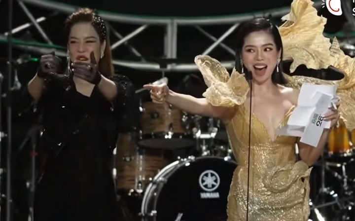 Lệ Quyên nhận về nhiều chỉ trích vì hành động phấn khích trên sân khấu.