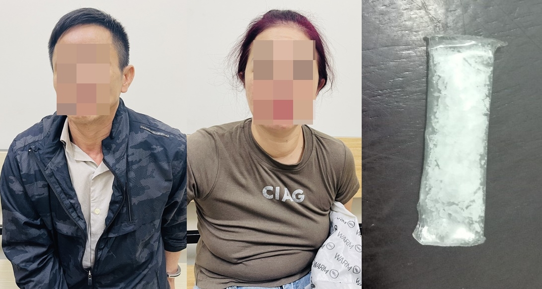 Huỳnh Ngọc Đ và Trịnh Thúy V. cùng tang vật thu giữ trong vụ việc.