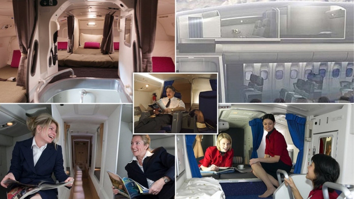 Chỗ nghỉ của tiếp viên hàng không thường ở cuối máy bay còn phi công thường có chỗ nghỉ ở ngay phía sau buồng lái (Ảnh minh hoạ: nakase.com).