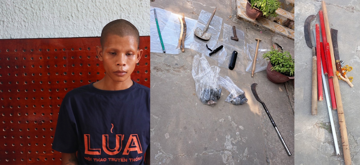 Hung khí thu được tại nơi ở của các đối tượng (Công an Vĩnh Long)