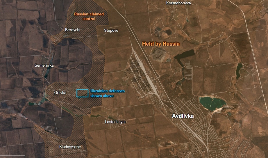 Mặt trận Avdiivka (Ukraine). Đồ họa: Planet Labs, ISW, Nytimes.