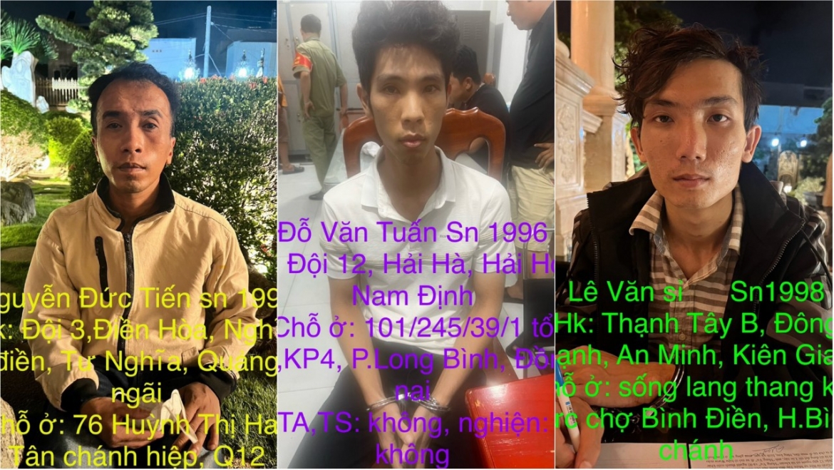 Ba đối tượng bị công an bắt giữ (Ảnh: Công an cung cấp)