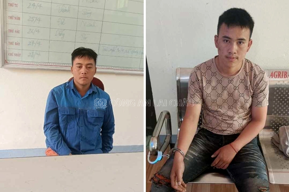 Các đối tượng Ly A Lù, Và A Chu tại cơ quan công an