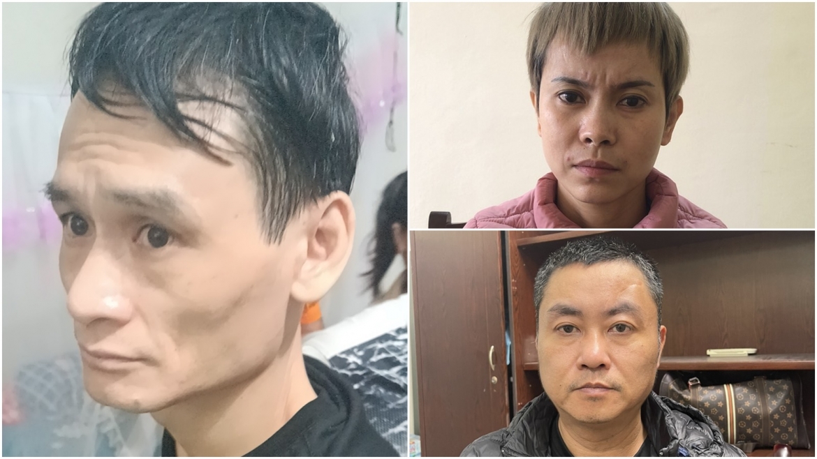 Nghiêm Thị Hường (áo hồng) và các đối tượng trong đường dây