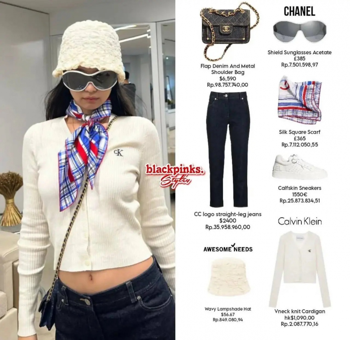 Bộ trang phục huyền thoại trên được Jennie đăng tải sau loạt ảnh bị nghi hẹn hò với V (BTS) tại Pháp từng gây xôn xao mạng xã hội. Đặc biệt, ngôi sao đình đám khoe vòng eo nhỏ nhắn với áo len Calvin Klein kết hợp cùng quần jean. Là một cô nàng IT, Jennie cũng thể hiện gu thời trang cao cấp với khả năng mix match phụ kiện vô cùng ngầu và sang chảnh. Bộ trang phục hẹn hò này của Jennie có giá khoảng 12.000 USD.