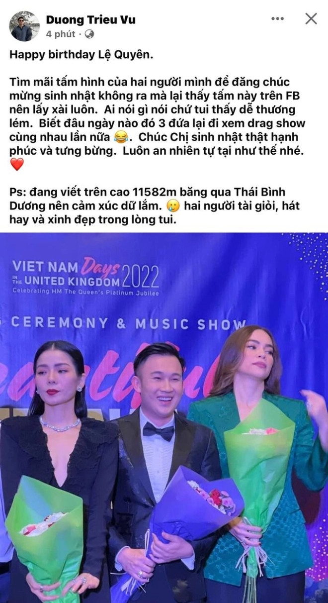 Bài đăng chúc mừng sinh nhật Lệ Quyên của Dương Triệu Vũ