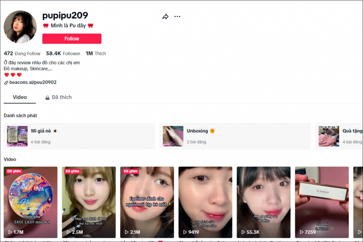 Kênh TikTok của Vũ Thủy, sinh viên Học viện Báo chí và Tuyên truyền