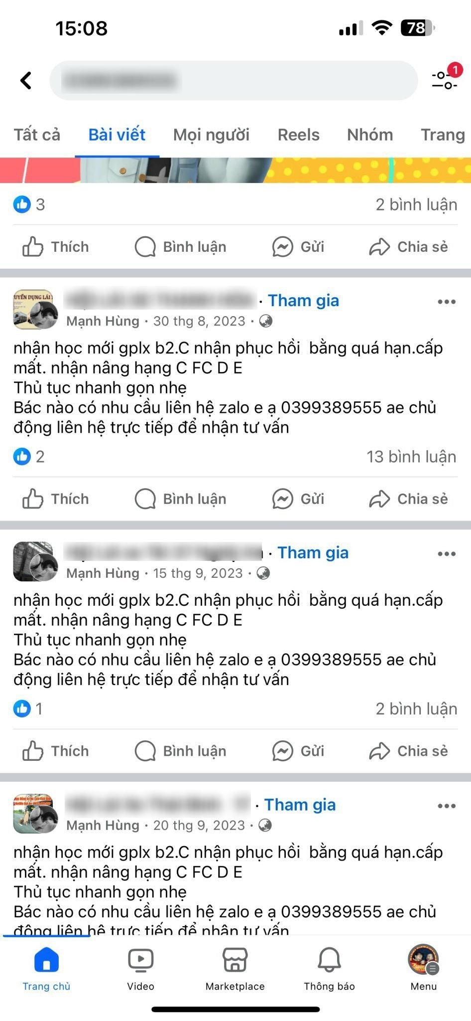 Các bài viết đối tượng Hùng đăng tải lên mạng xã hội để lừa đảo chiếm đoạt tài sản