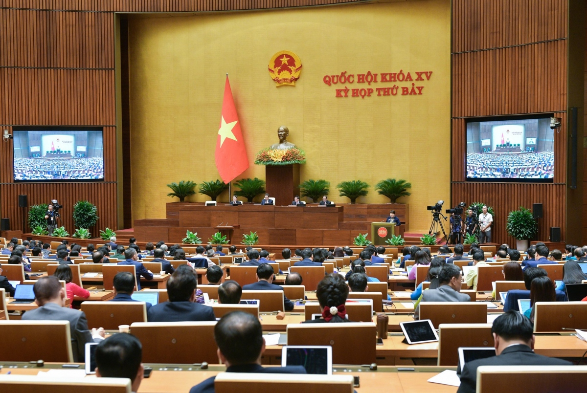 Toàn cảnh phiên họp sáng nay của Quốc hội.