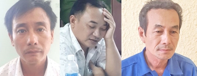 Bị can Trần Hải Âu, Phạm Hoàng Huynh và Nguyễn Bửu. (Ảnh: Việt Tường)