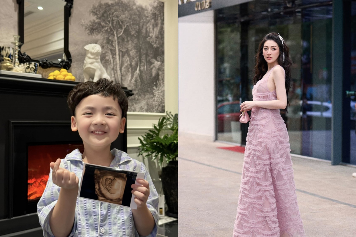 Á hậu Tú Anh đăng ảnh con trai đầu lòng cầm một bức ảnh siêu âm để thông báo tin vui sắp có em bé thứ hai. Chú thích cho bức ảnh, Tú Anh viết thay lời con trai: "Thế là mình sắp lên chức anh rồi nhé".