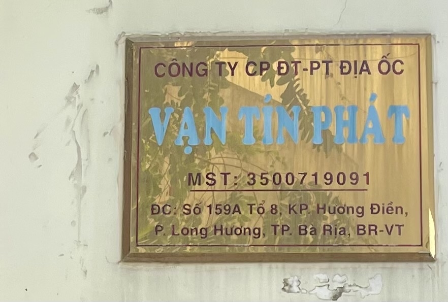 Văn phòng Công ty Vạn Tín Phát tại 159A, khu phố Hương Điền, phường Long Hương, TP Bà Rịa, tỉnh Bà Rịa - Vũng Tàu (ảnh: Lưu Sơn)