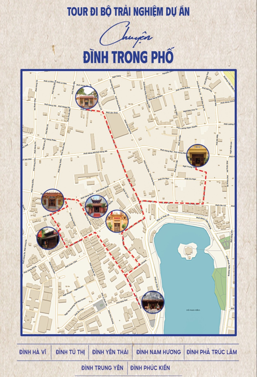 Tuyến du lịch đi bộ với điểm dừng là các ngôi đình tại phố cổ Hà Nội