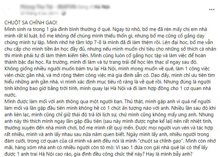 Dòng tâm sự trên mạng xã hội của người vợ thu hút sự quan tâm của cư dân mạng.