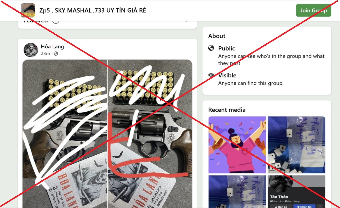 Trang Fanpage trên Facebook các đối tượng sử dụng để mua bán trao vũ khí