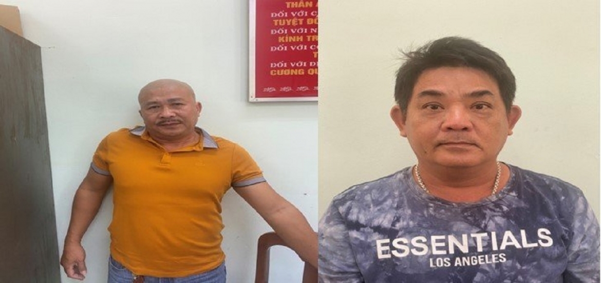 Đối tượng Nguyễn Em Tám (bên trái) và Nguyễn Duy Lân (bên phải) là chủ mưu, cầm đầu trong đường dây đánh bạc và tổ chức đánh bạc ở TP Phan Thiết. (ảnh: CABT)