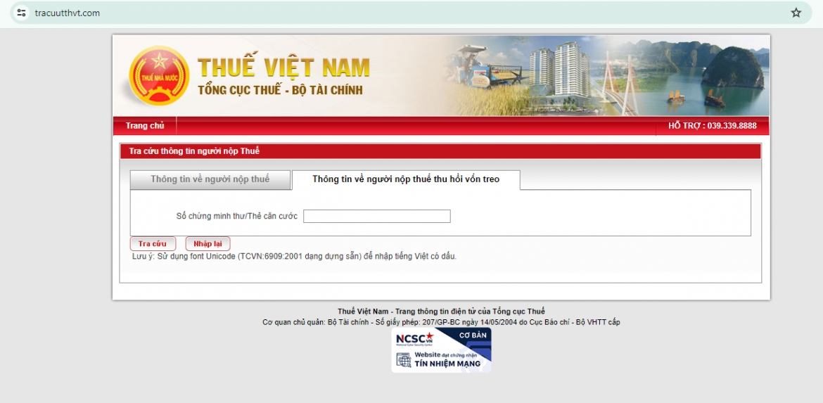 Tổng cục Thuế cảnh báo website giả mạo có tên miền https://tracuutthvt.com/