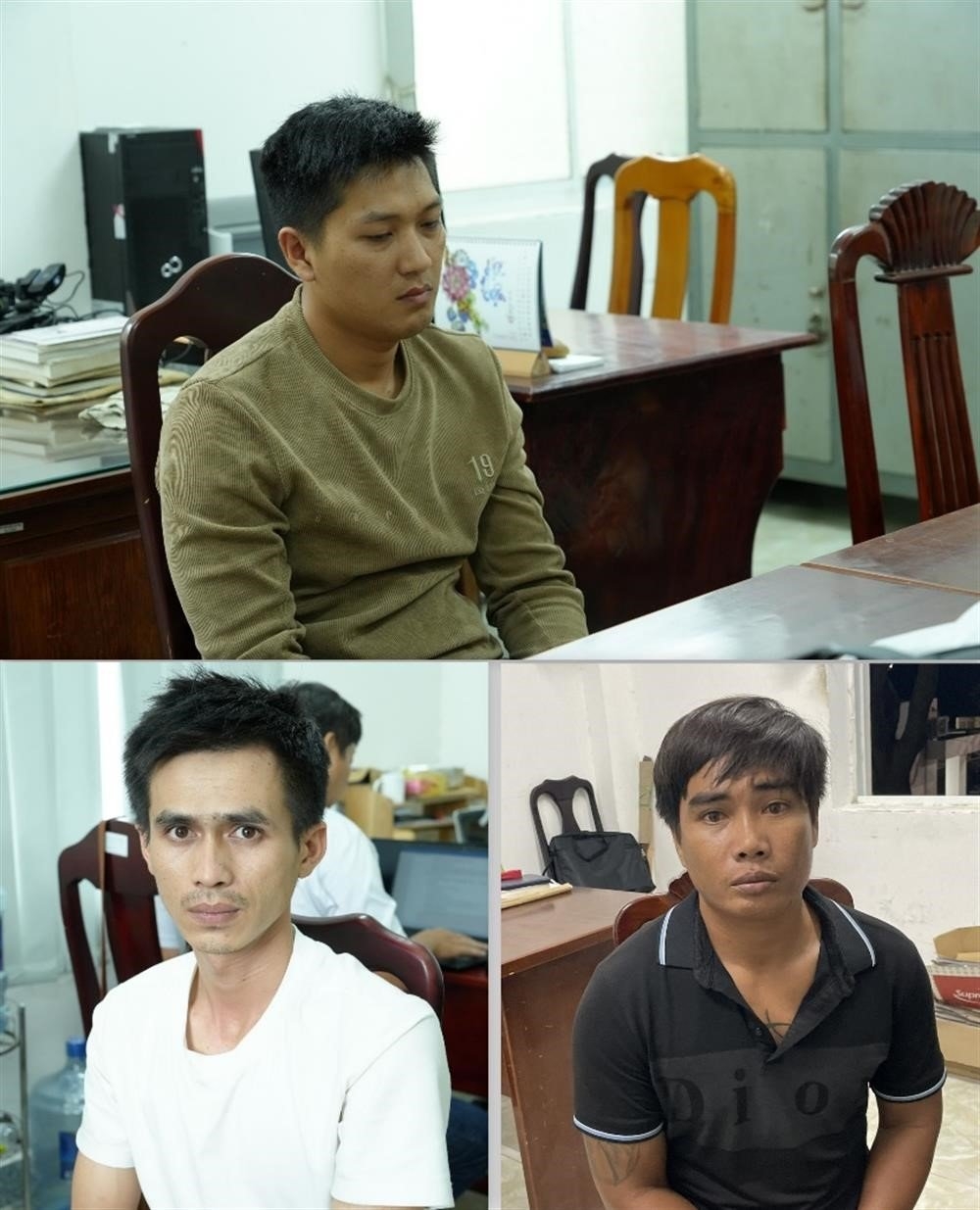 Các đối tượng liên quan đường dây cá độ bóng đá ở huyện Tuy Phong gồm: Phạm Nhật Trường (trên cùng), Nguyễn Văn Tuyền (bên trái) và Nguyễn Thanh Trí (bên phải). (ảnh: CABT)