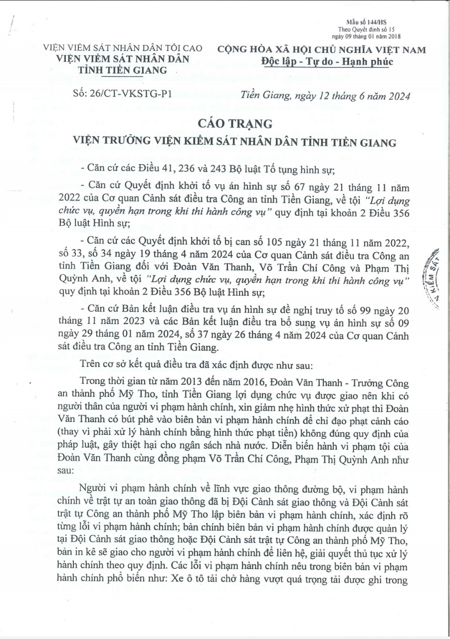 Một phần bản cáo trạng