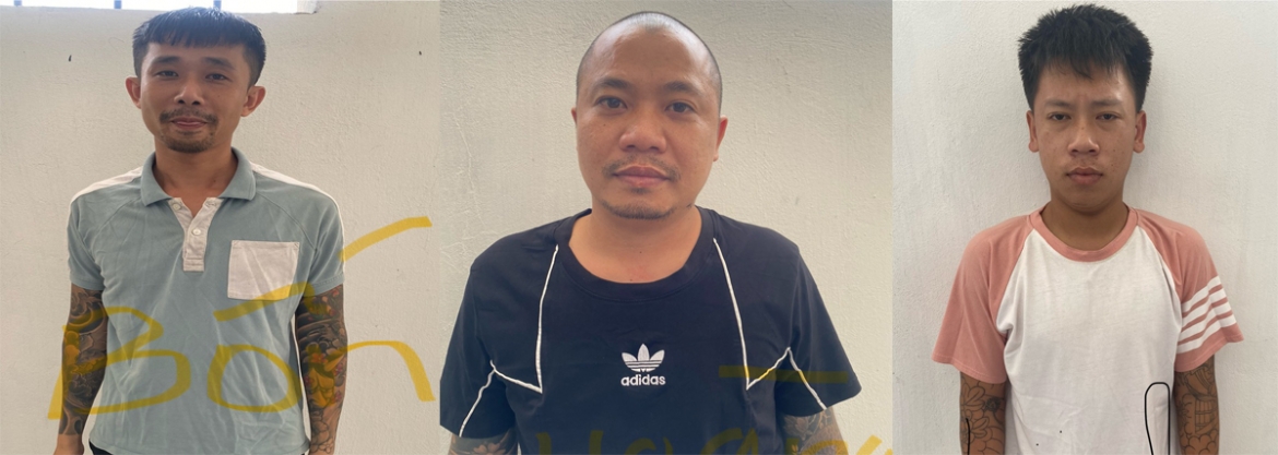 Các đối tượng Hoàng Văn Bốn, Nguyễn Hữu Hoàng và Trần Đình Linh (từ trái qua phải)