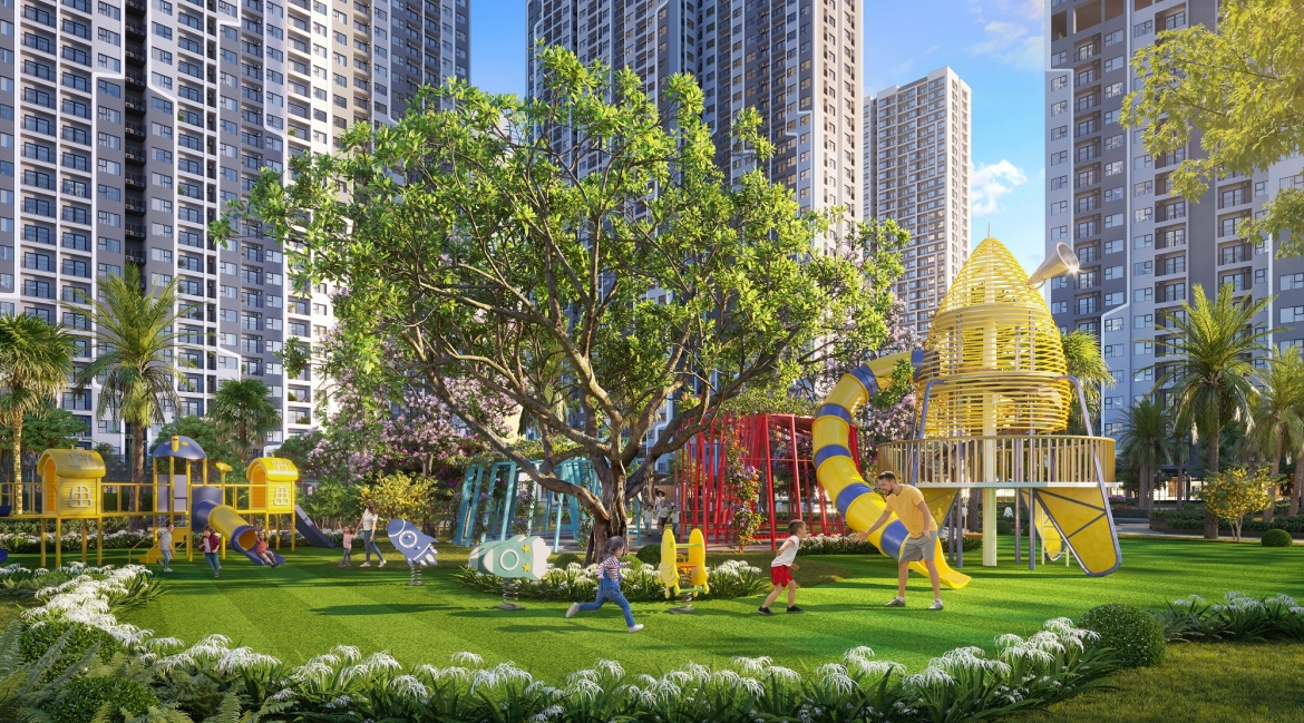 Nội khu phủ đầy cây xanh, cùng hàng loạt tiện ích hiện đại