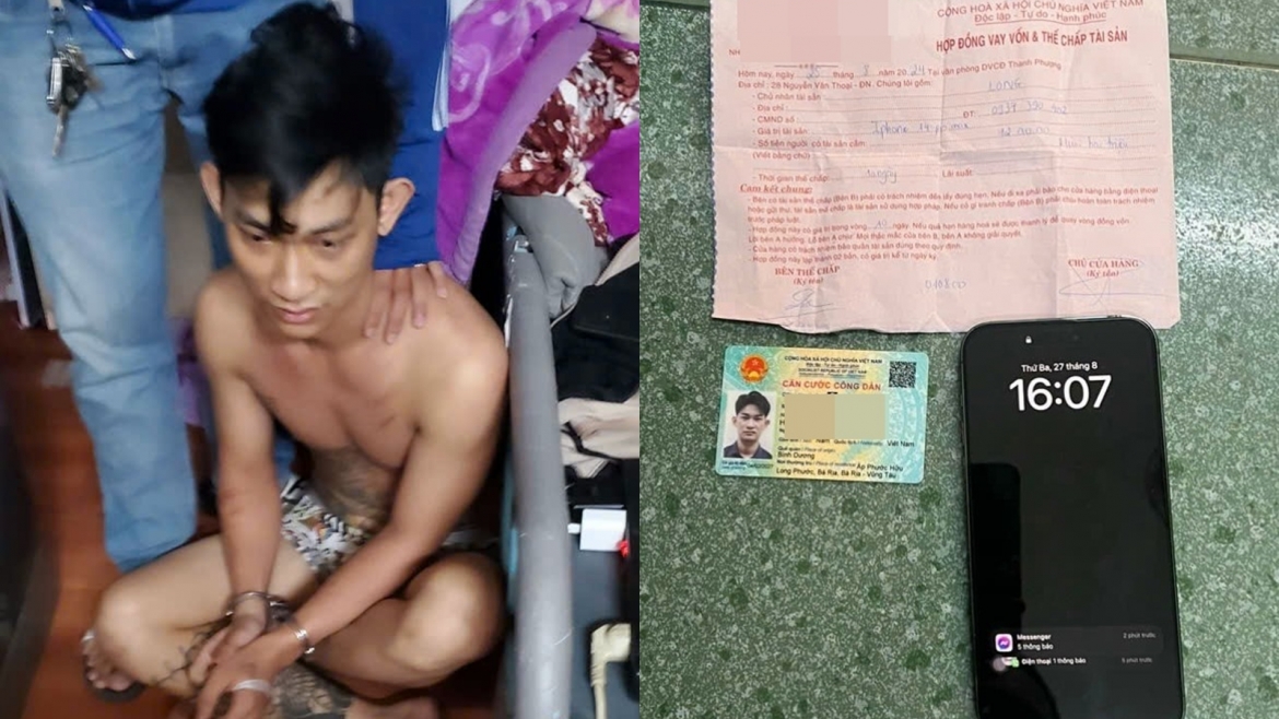 Đối tượng Huỳnh Hoàng Long và tang vật vụ án