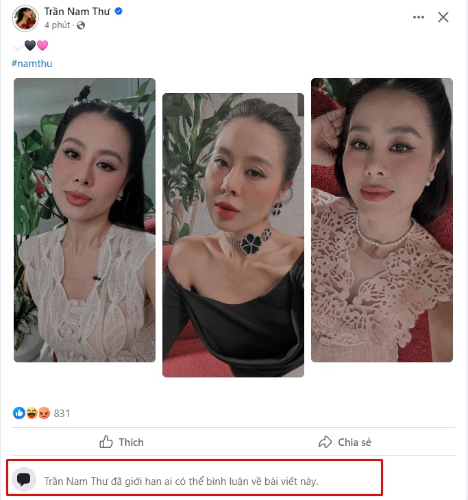 Nam Thư cập nhật cuộc sống, trở lại mạng xã hội nhưng khóa bình luận.