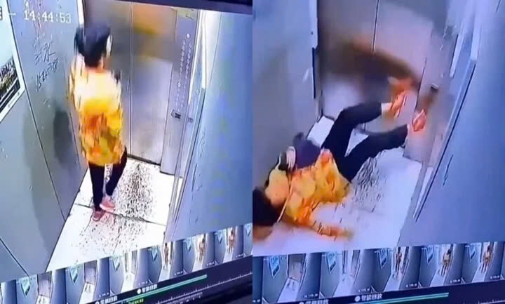 Người phụ nữ chạy bộ trong thang máy, khiến thang rung lắc dữ dội