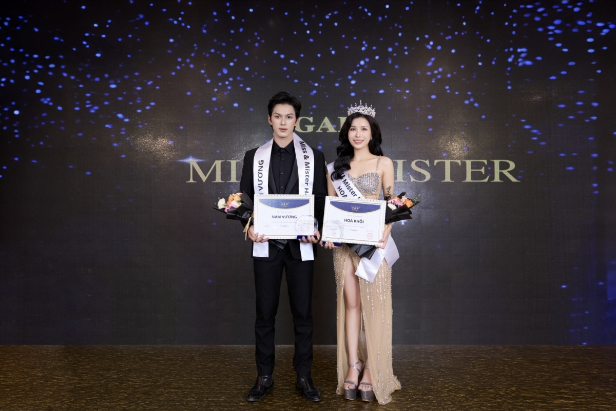 Vũ Anh Tuấn và Trịnh Thị Hương trở thành Nam vương và Hoa khôi tại Miss &amp; Mister Hà Nội 2024.