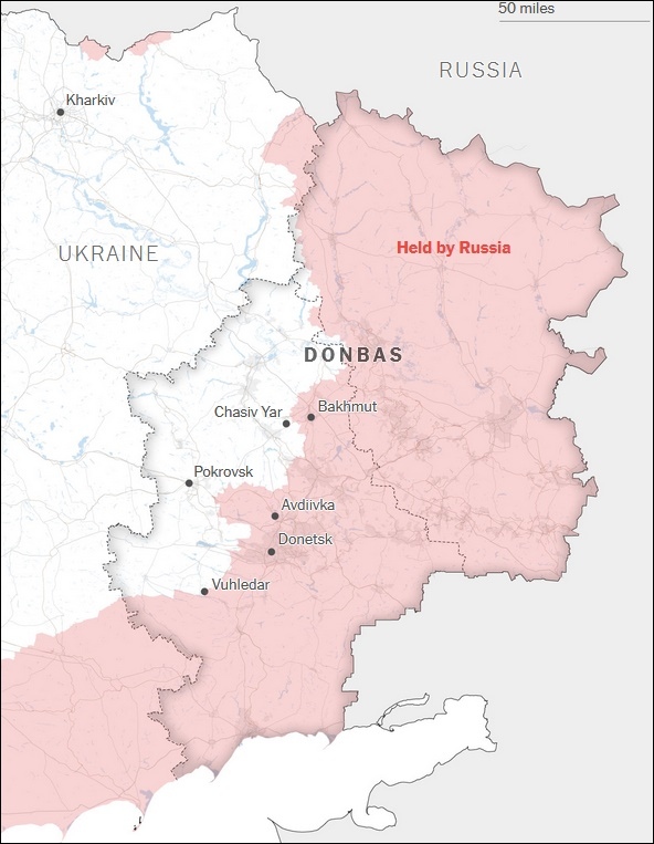 Chiến sự miền Đông Ukraine và mặt trận Donetsk tính đến ngày 23/9/2024. Đồ họa: ISW, Nytimes.